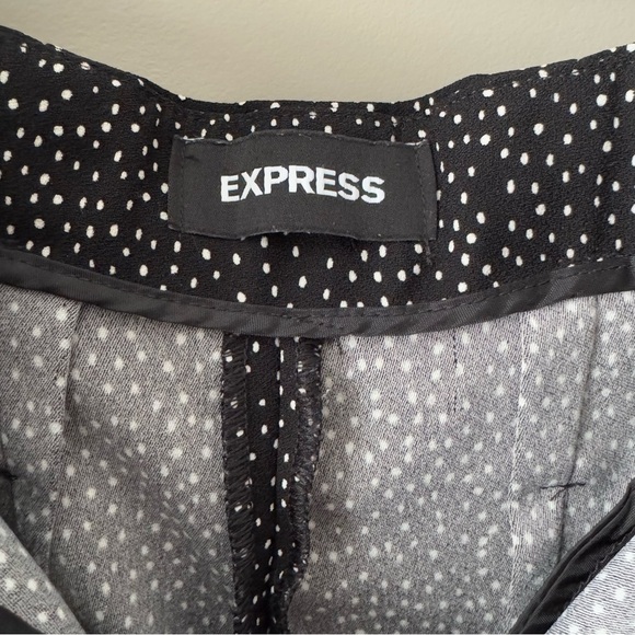 EXPRESS BLACK AND WHITE POLKA DOT ANKLE HIGH-RISE BELTED DRESS PANTS SIZE 00 - Picture 7 of 9